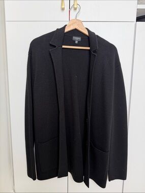 Club Monaco Black Open-Front Knit Cardigan with Pockets